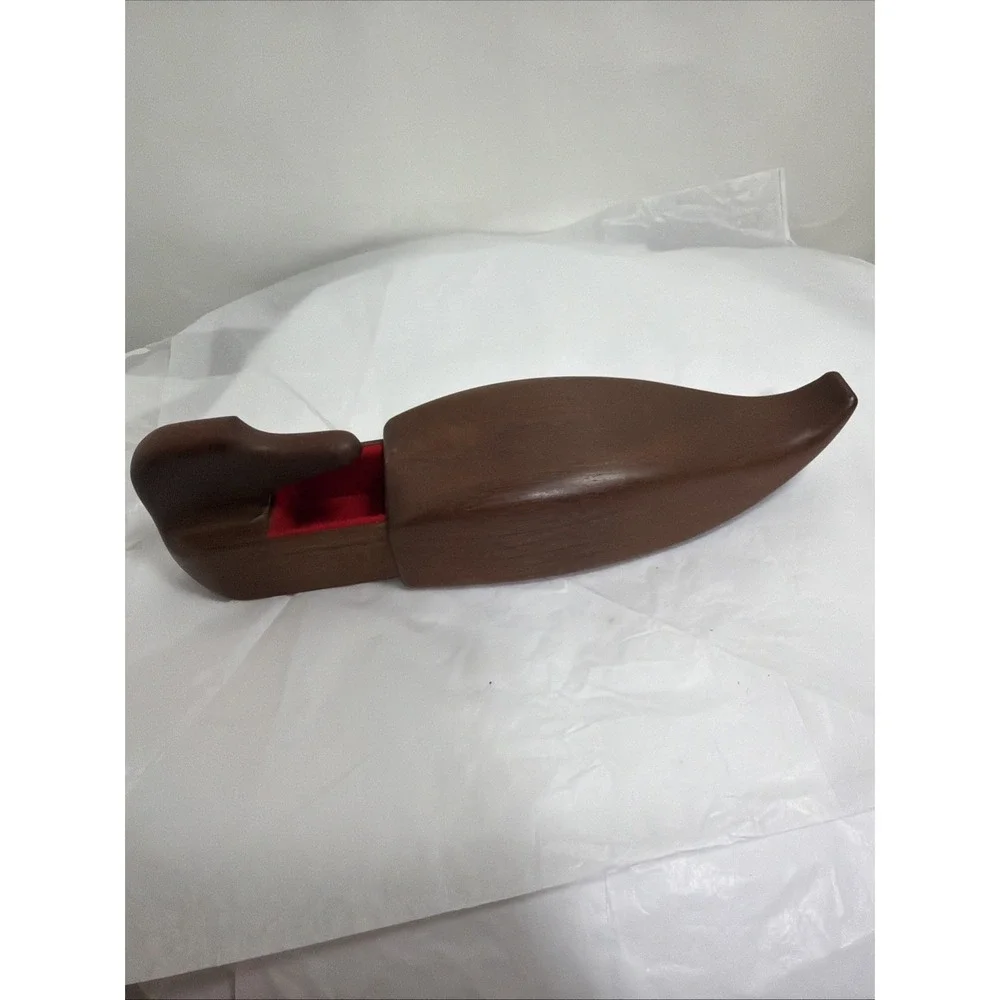 Vintage Carved Wooden Hidden Box Red Velvet Lined Signed Denton, Md Doster #87